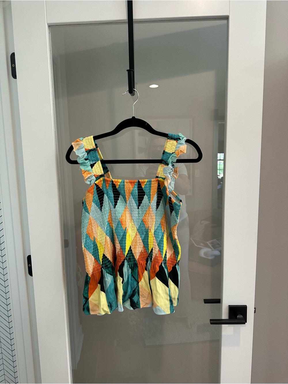 torrid Teal, Yellow, Orange and Black Smocked Tube Top